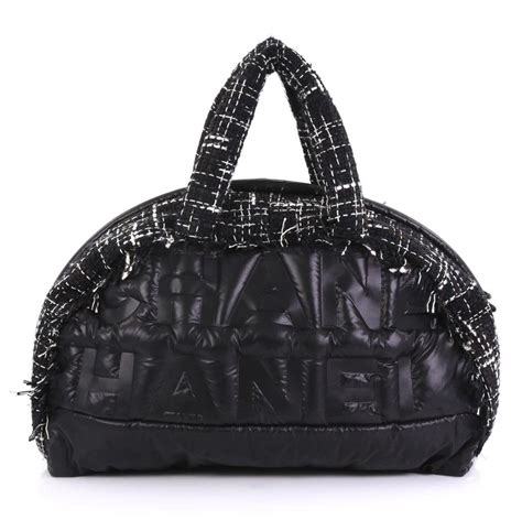 chanel doudoune|CHANEL Nylon Embossed Doudoune Bowling Bag Black.